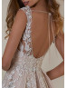 Deep V Neck Beaded Lace Tulle Tie Back Slit Wedding Dress Deep V Neck Beaded Lace Tulle Tie Back Slit Wedding Dress